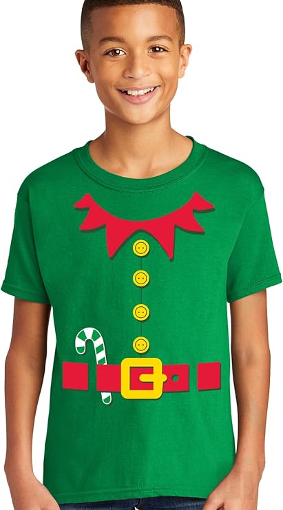 DIRTYRAGZ Kids Holiday Costume Tshirts - Christmas Elf Shirts for Boys Girls Youth Unisex