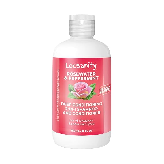 Shampoo and Conditioner for Dreadlocks - Locsanity Rosewater Peppermint 2-in-1 Sulfate-Free Formula - Moisturizing & Strengthening for Locs, Microlocs & Natural Hair (12 fl oz)