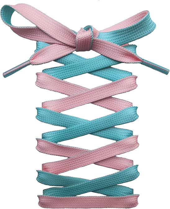 Xeahung Shoe Laces for Sneakers Shoelaces for Tennis Shoes Strings Athletic Shoelaces White Running Shoe Laces Boots Strings (Pink and Green, 55 Inch)