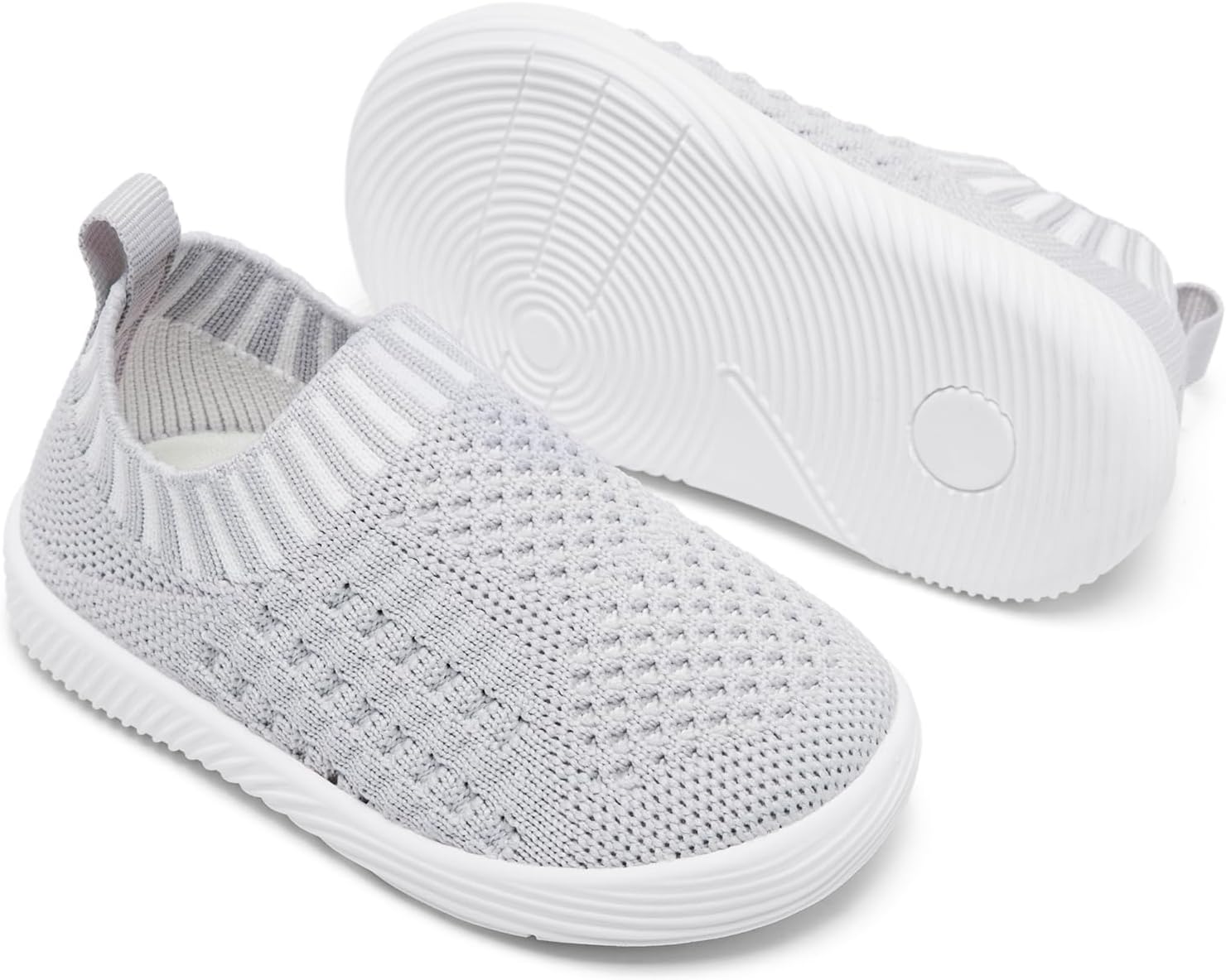 MORENDL Toddler Shoes Baby Walking Sock Shoes Non-Slip Breathable Boys & Girls Sneakers Infant Tennis Shoes Grey White 18-24 Months Size 6.5
