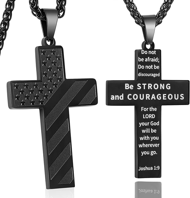 Cross Necklace for Men Boys Christian Bible Verse Jewelry Gifts
