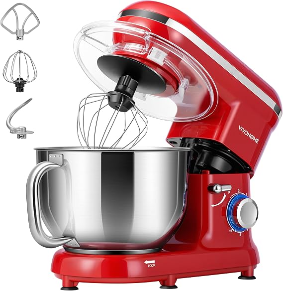 VIVOHOME Stand Mixer, 6-Quart Tilt-Head Kitchen Mixer with Bowl, Red