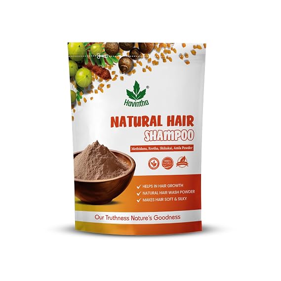 Havintha Natural Hair Shampoo With Herbal Amla Reetha Shikakai And Methi Dana Powder For Men & Women, Totally Organic | Paraben And Sulphate Free Shampoo - 227gm (Pack of 1)