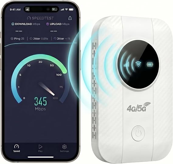 5G Mobile WiFi Hotspot, Portable Router with Wi-Fi 6, Ultra-Fast Internet up to 300 Mbps, Pocket-Sized Travel Modem, Supports up to 28 Devices Simultaneously-cc