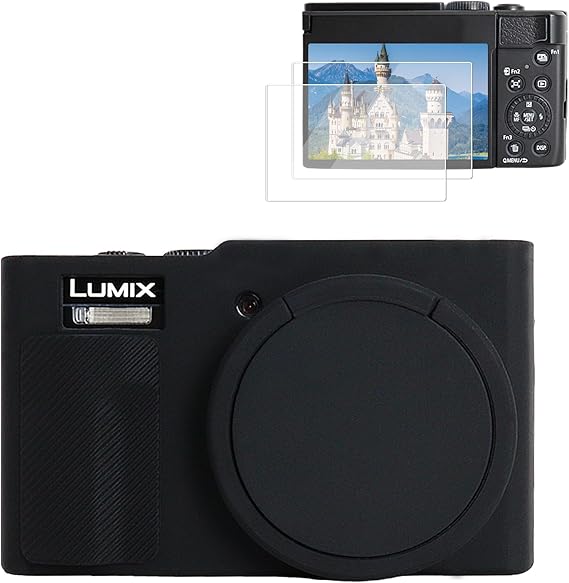 Rieibi Silicone Case for Panasonic Lumix ZS99/TZ99 Camera, Accessories for Panasonic Lumix DC-ZS99/TZ99 Case with 2 Pcs Screen Protectors, Detachable Lens Cover, Black