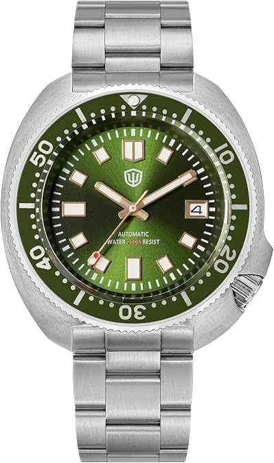 watchdives Automatic Diver Watches for Men, NH35 Movement 6105 Wristwatch 200M Sapphire Crystal Mens Watch with 316L Stainless Steel Bracelet Luminous Watch