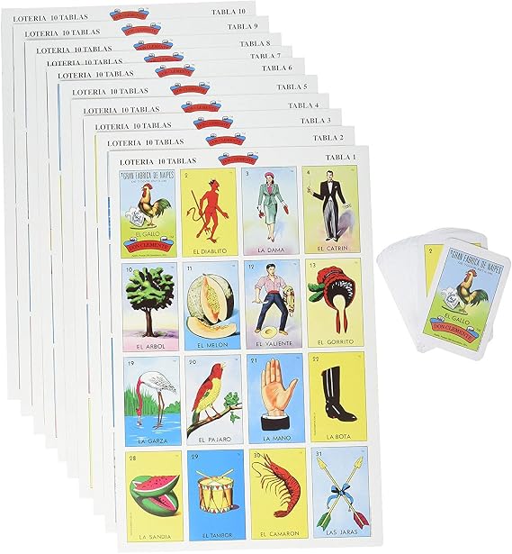 Pack of 2 Don Clemente Mexican Jumbo Loteria Set, 20 Large Boards and 2 Decks of Cards Loteria Mexicana Jumbo paquete de 20 Tablas