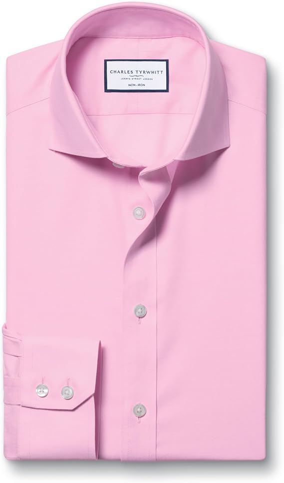 Charles Tyrwhitt Shirts for Men Twill Non-Iron Formal Dress Shirt Long Sleeve Cotton Shirt Slim Fit with Cutaway Collar