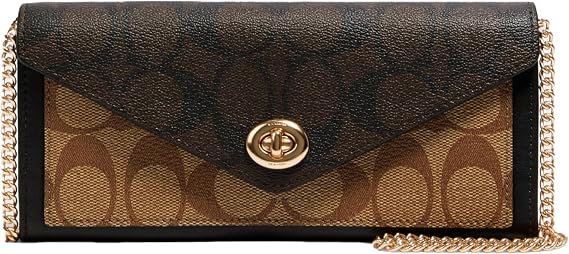 COACH - Wallet of Envelopes with Chain, IM/Khaki, Colour Coffee Multicolor, Im/Khaki Brown Multi, Im/Khaki Brown Multi
