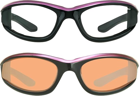 Bikershades Pink Motorcycle Riding Wrap Sunglasses Women Foam Cushion Padded Wind Block Prevent Dry Eye Sky Dive Medium Size