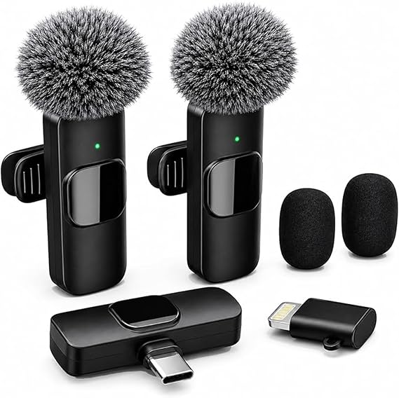 Wireless Lavalier Microphone for iPhone Android, 2Pcs Mini Mic, Plug & Play | Noise Cancelling, 64dB Adaptive, 0.35oz Featherweight, 65ft Range, 6H Battery, for Content Creators Vlogging, YouTube, TikTok