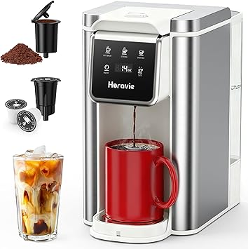Horavie Single Serve Coffee Maker for K-Cup Pod & Grounds, Hot & Iced Coffee Maker, Strong Button Feature, 6 to 14oz Brew Sizes, 50oz Removable Reservoir, Fit 6.5" Mugs, Stainless Steel, White