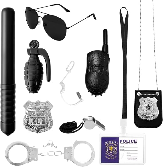 Xuyyicao 10 Pcs Police Pretend Play Set,Detective Set Accessories,Police Officer Costumes,Cop Dress up Accessories for Theme Party,Halloween,Gifts