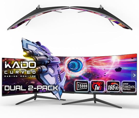 Kado 2-Pack 34" Curved 1500R 165Hz 1ms Ultrawide 2560x1080 Computer Monitor | AMD FreeSync Premium DisplayPort HDMI, Stacked Gaming Multi-View Split Screen Streaming, VESA Mount Built-in Speakers