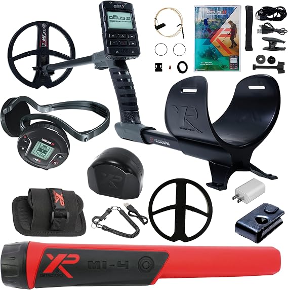 XP Metal Detectors XP Deus II Fast Multi Frequency Detector with 9'' FMF Coil MI-4 Pinpointer, Black
