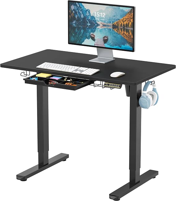 SHW 40-Inch Electric Height Adjustable Standing Desk w/Drawer, Black