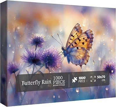 Flower Butterfly Puzzle for Adults 1000 Pieces, Pretty Aesthetic Jigsaw Puzzle, Challenging Animal Floral Rain Puzzle