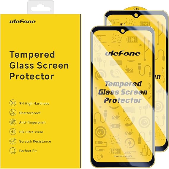 Ulefone 2-Pack Screen Protector Armor 22, Shatterproof Tempered Glass [9H Hardness] [99.99% HD Clear] [Anti Fingerprint] Perfect Fit Armor 22