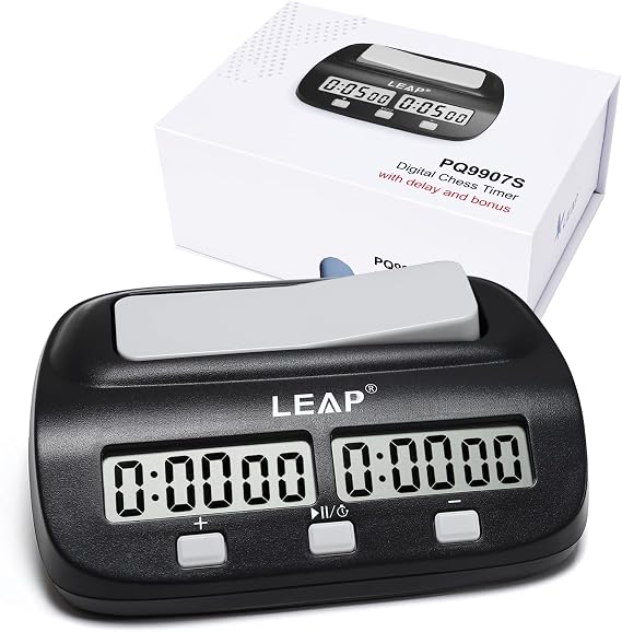 LEAP Chess Clock Timer for Chess and 2 Players Board Game with Bonus (Fisher) and Delay Features Black