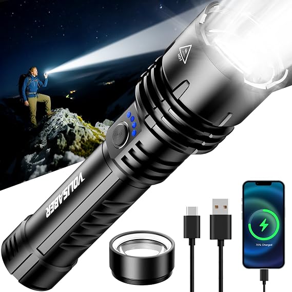 Rechargeable 2000LM Camping Flashlight with Ignition Lens, SOS