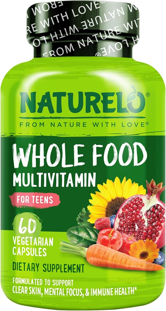 NATURELO Multivitamins for Teenage Girls/Boys, 60 Capsules | Whole Food Multivitamin with Minerals, Non-GMO, Vegetarian