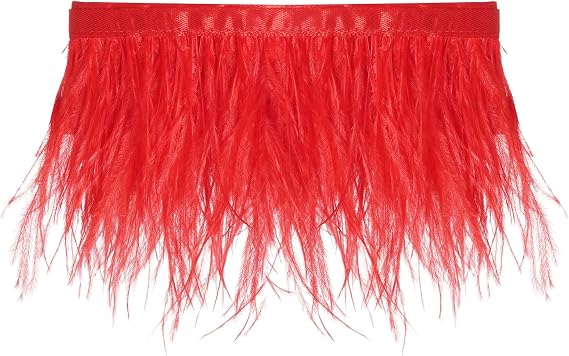 2 Yards Ostrich Feathers Trim Fringe Ribbon Natural Ostrich Feathers Trim Fringe with Satin Ribbon 3-4 Inches for Sewing Crafts Costumes Decoration, DIY Dress, Boots Wedding Decoration (Red)