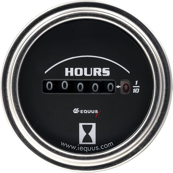 Equus 7210 2" Hourmeter, Chrome with Black Dial