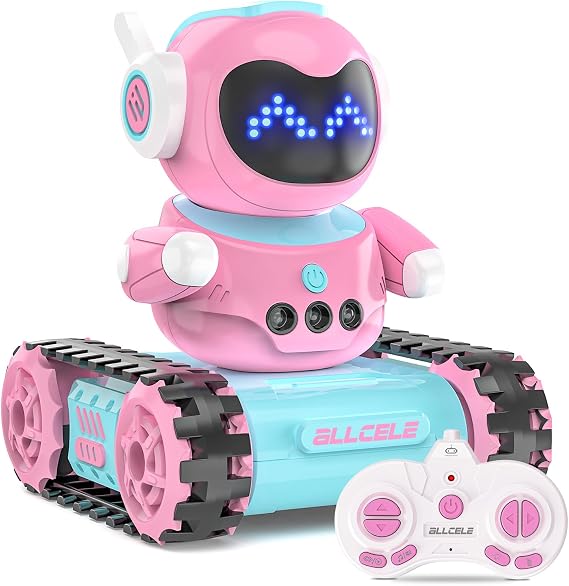 ALLCELE LED RC Robot Toys for Girls with Programming, Music, Demo and LED Function, Remote Control Robot Toy, Gift for Girls 3-8 Years Old Blue Pink