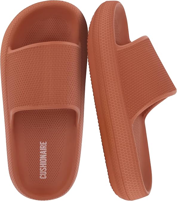 CUSHIONAIRE Feather-K Cloud Slides, EVA Waterproof Pool Sandals for Kids, Orange 11