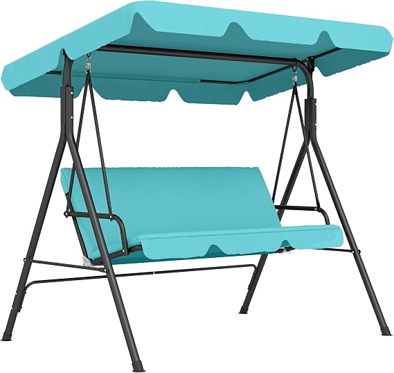 Outsunny 3-Person Porch Swing w/Stand Adjustable Tilt Canopy, Green | Swing Bench, Steel Frame, Patio Garden Poolside Balcony Backyard Porch