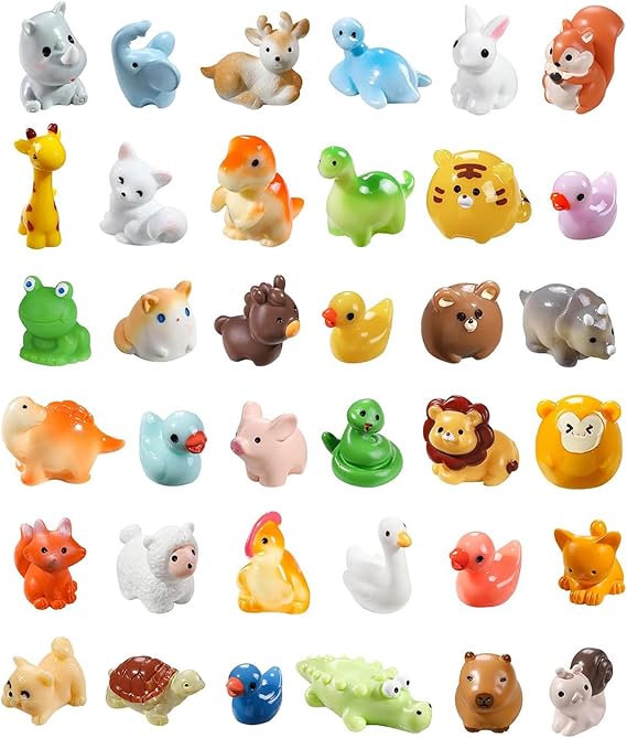 HYSTYLE 40 Pcs Mini Resin Animal Resin Animals Figurines Bulk Miniature Little to Hide Small Animal Figures Bulk for DIY Micro Landscape Ornament Fairy Garden Dollhouse Decoration