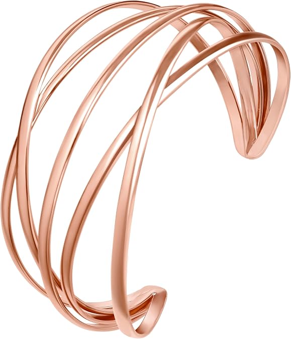 Twisted Cuff Bangle Bracelet for Women Trendy Multi-layer Wire Warp Bangle Bracelet Wide Open Chunky Cuff Bracelet, Gold & Rose Gold & Silver & Black & Copper