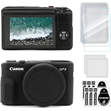 G7X II Camera Case & LCD Screen Protector Accessories Kit, Soft Silicone Case for Canon Powershot G7X Mark II Camera, Lightweight Skin Body Rubber Protective Cover for G7XII G7X2 - Black