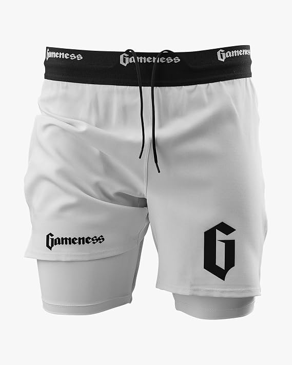 Gameness Men's Lined Pro Grappling Short White Large