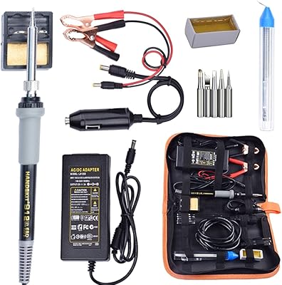 Soldering Iron, Soldering Iron Kit, 35W Adjustable Temperature Welding Tool, 5pcs Solder Soldering Iron Tip, with Car Battery Charger, ACDC Adapter 110-240V12V 3A, PU Carry Bag