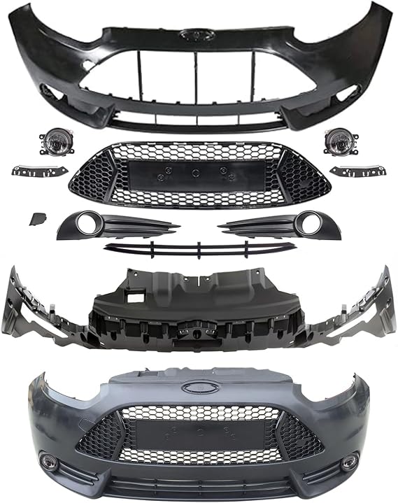 MGWILL Focus ST Front Bumper Cover Kit Compatible with 2013 2014 Ford Focus ST Hatchback 4-Door 2.0L W/Upper Grille Lower Grill & Fog Lights - Full Body Set