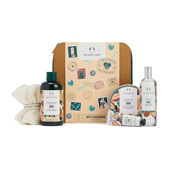 The Body Shop Nutty & Nourishing Shea Big Gift Set Hydrating & Moisturizing Skincare Treats for Very Dry Skin Vegan 5 items
