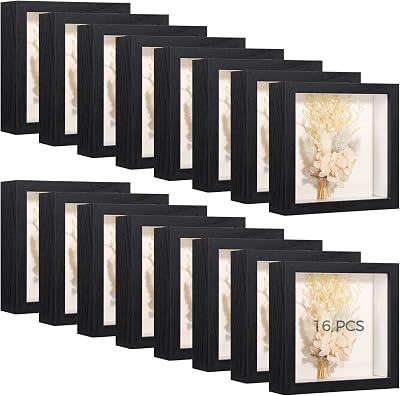 Shadow Box Frame Set of 16, 5.9 x 5.9 Inches Shadow Box Frames with Acrylic Fronts, Small Modern Black Display Frames for DIY Art, Wall or Tabletop Decor, for Home Office Gallery