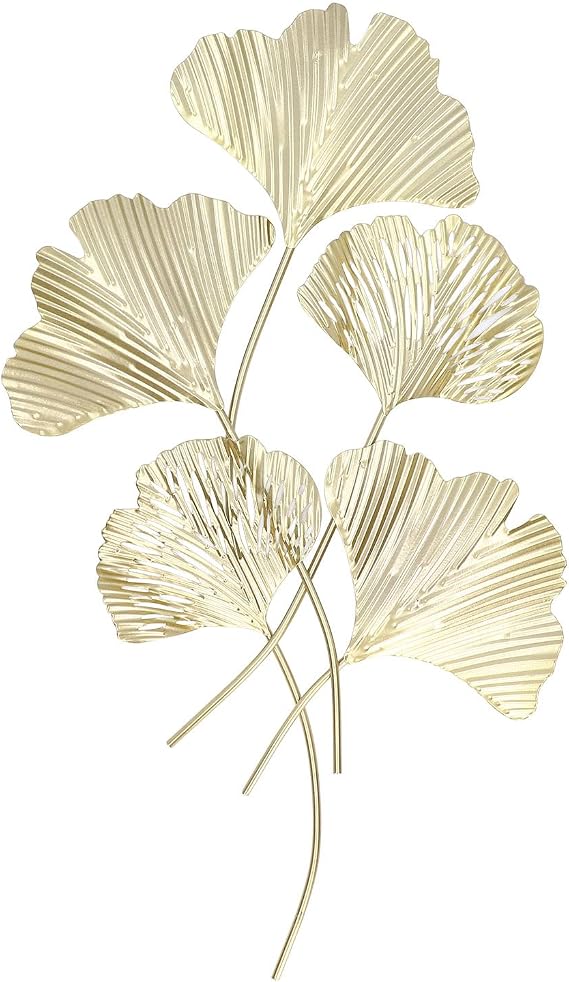 LIYJTK 3D Gold Metal Ginkgo Leaves Wall Decor Art for Home Decor, Large Decorative Hanging Sculpture Metal Minimalist Decor Art Hanging Home Decoration Accent Artworks for Living Room Bedroom House