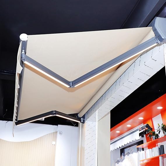 Patio Awning Retractable, Awning Electric Retractable Awning w/LED Light, Sun Shade Canopy with Remote Control, Motorized Electric, Thickened Polyester Fabric, 78.7x59In