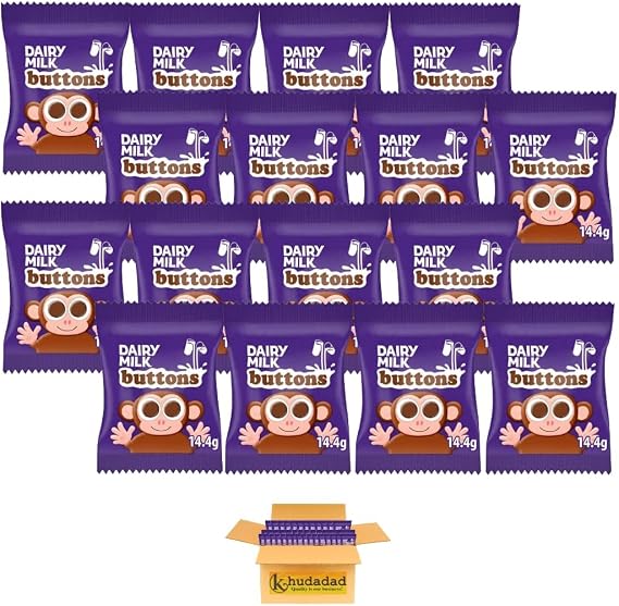 Chocolate Bundle with Dairy Milk Buttons – 14.4g Bags | Smooth & Creamy Milk Chocolate Buttons | Perfect for Snacking, Sharing & Gifting (16x)