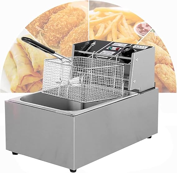 2500W Electric Deep Fryer, Commercial Deep Fryers with Lids and Oil Basketes, U-Shaped Heating Tube, Temperature Regulation, for Commercial and Home Use, Easy t(6L+1xFried Basket)