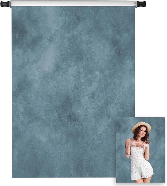 Kate 5ft(W) x7ft(H) Texture Portrait Photography Backdrops for Photographers Microfiber Turquoise Blue(Grey) Abstract Old Master Photo Backdrop Professional Head Shots