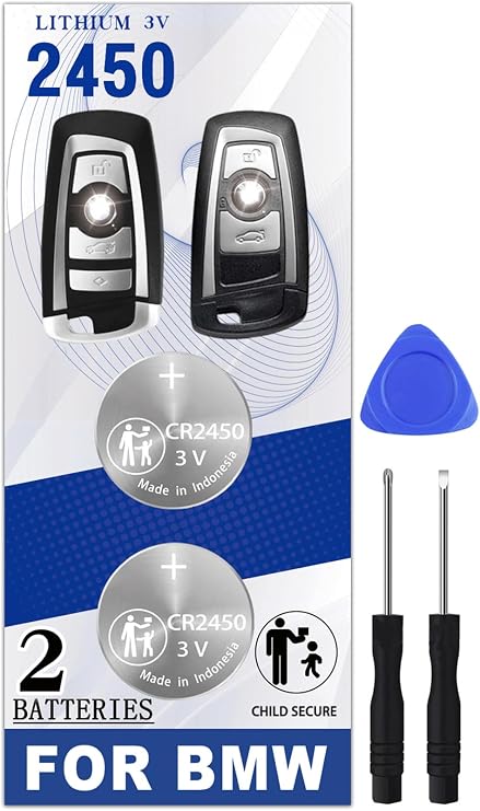 CR2450 Key Fob Battery Replacement for BMW (2009-2018) Smart Remote | Fits 2, 3, 5, 6, 7 Series, X3, X4, 320i 320xi 328i 328xi 335i 335is 335xi F22 F45 F46 528i 528xi 535i 535xi 550i 550xi F32