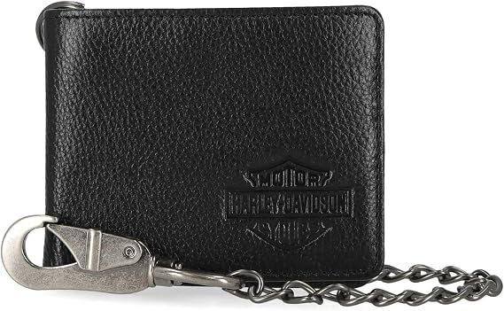 Harley-Davidson Men's Bar & Shield Core Pebble Biker Chain Bi-Fold Wallet, Black