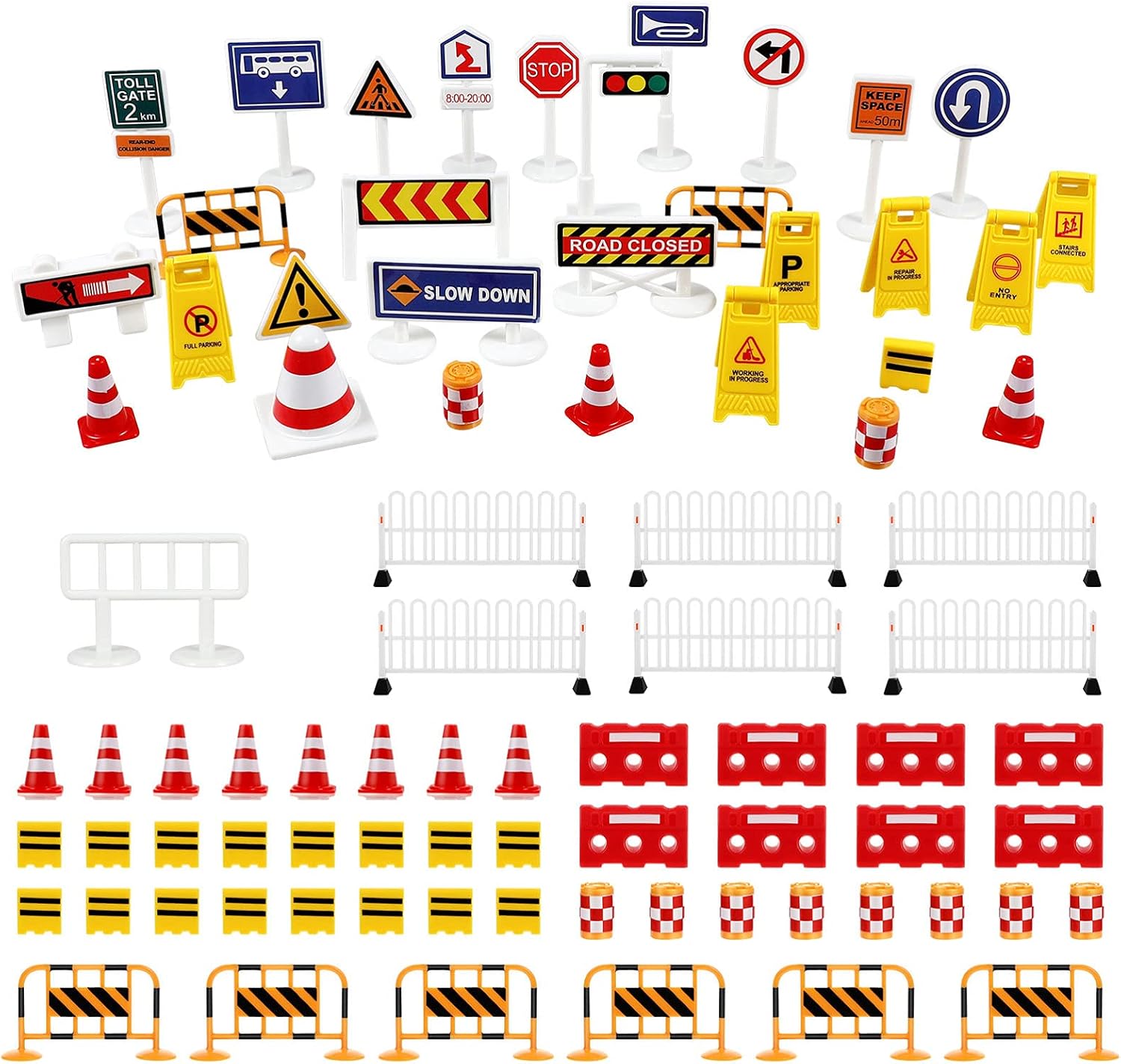 jojofuny Road Rage Signs Road Blocks 62Pcs Play Set Toys Traffic Signs, Street Road Signs Playset for Kids Traffic Light Crosswalk Children Safety Education Plaything Traffic Light Road Tape
