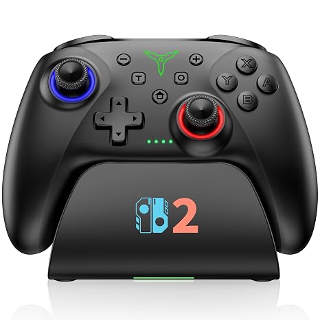 Switch 2 Pro Controller, 1000mAh Battery, Wireless Bluetooth Controller with Hall Effect Joysticks & Triggers, for Switch2/Switch/Switch OLED/Switch Lite, with 7 Light Modes/Paddle/Turbo/Motion/Charging Dock