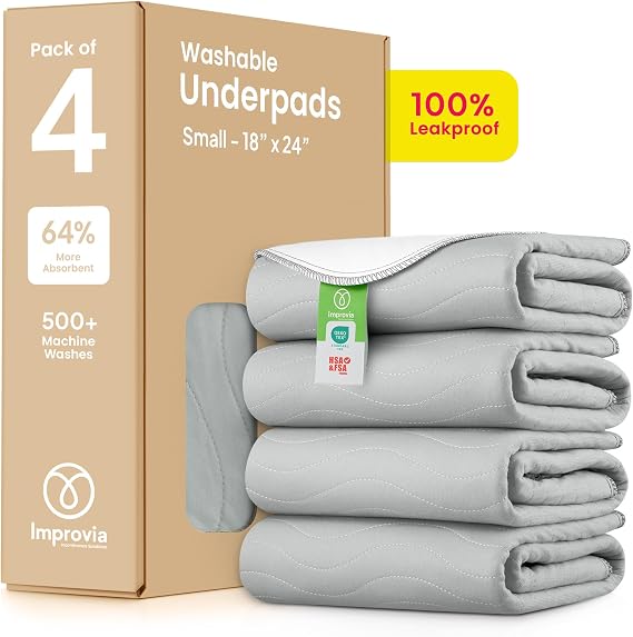 IMPROVIA Washable Underpads, Heavy Absorbency Reusable Incontinence Pads