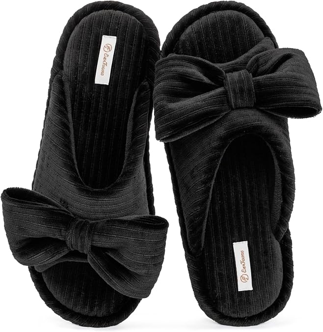 EverFoams Women's Open-Toe Bow Slippers Memory Foam Non-Slip Indoor