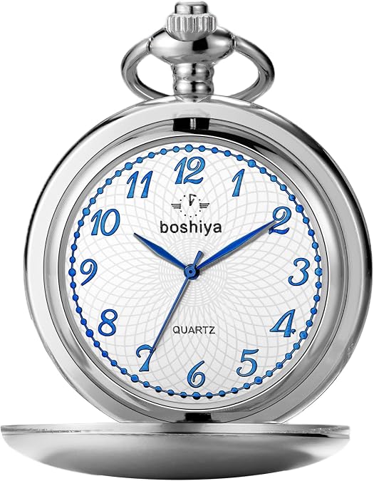 BOSHIYA Classic Smooth Vintage Quartz Pocket Watch, Arabic Numerals Scale Mens Womens Watch with Chain Christmas Graduation Birthday Gifts Fathers Day